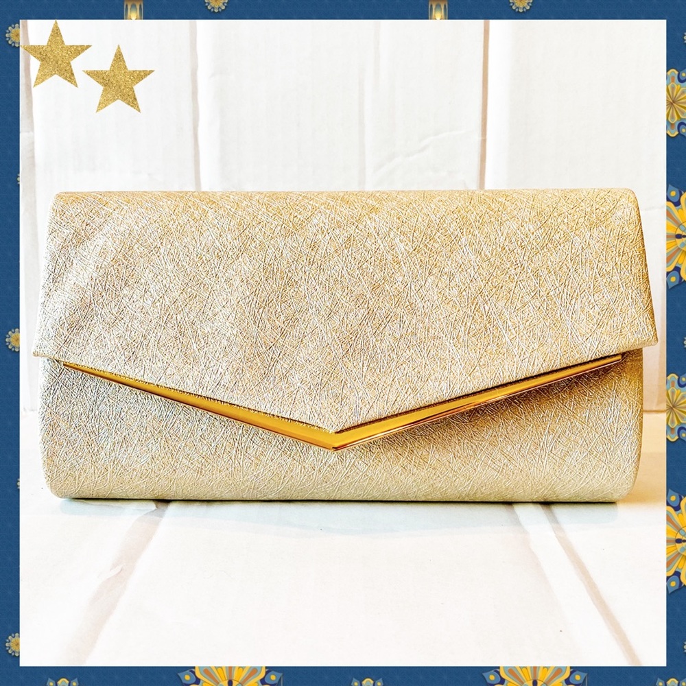 💫 Gold Textured Evening Clutch w/Chain Strap